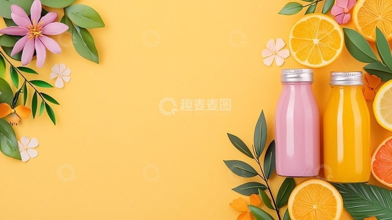 高清大图下载【趣麦麦图】鲜榨果汁与鲜花摆拍