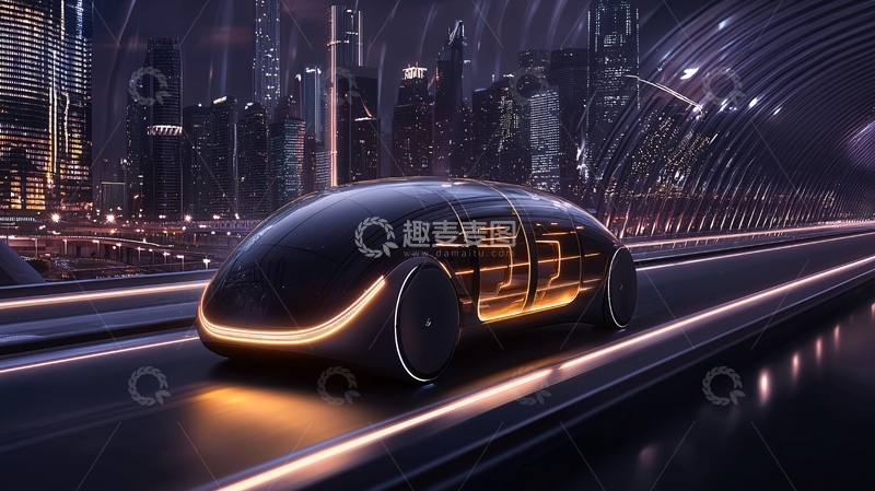 高清大图下载【趣麦麦图】未来感汽车行驶在城市