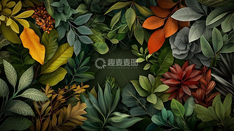 高清大图下载【趣麦麦图】色彩丰富的热带叶子