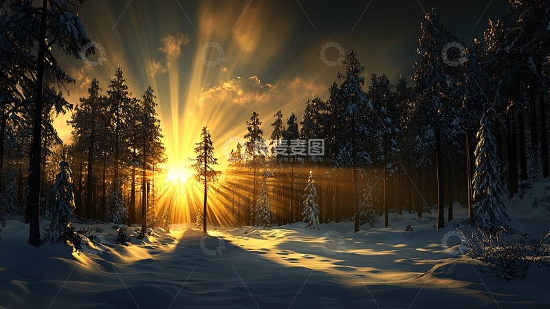 高清大图下载【趣麦麦图】冬日阳光穿透森林