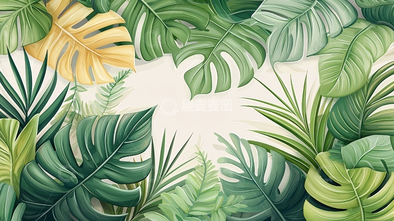 高清大图下载【趣麦麦图】绿意盎然的热带植物叶片