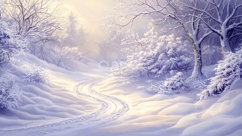 高清大图下载【趣麦麦图】雪地森林小路唯美风