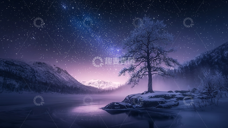 高清大图下载【趣麦麦图】星空下的孤独树