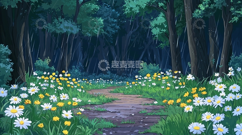 高清大图下载【趣麦麦图】童话森林小路鲜花盛开
