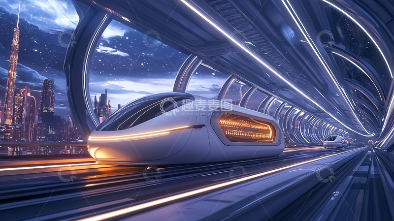 高清大图下载【趣麦麦图】未来感列车在隧道中行驶