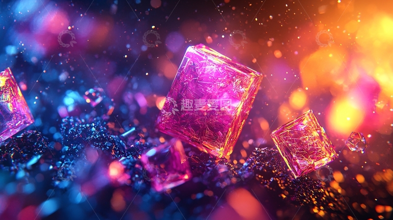 高清大图下载【趣麦麦图】彩色方块晶体漂浮