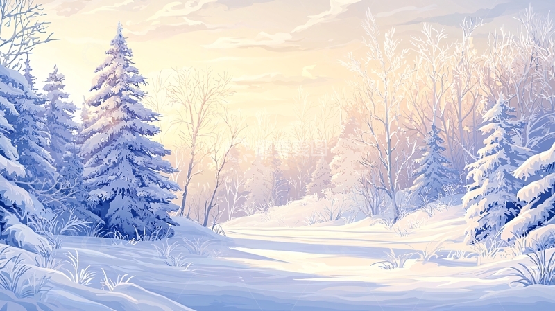 高清大图下载【趣麦麦图】冬日阳光下的雪景森林