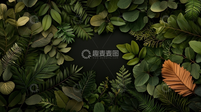 高清大图下载【趣麦麦图】绿叶环绕的深色中心