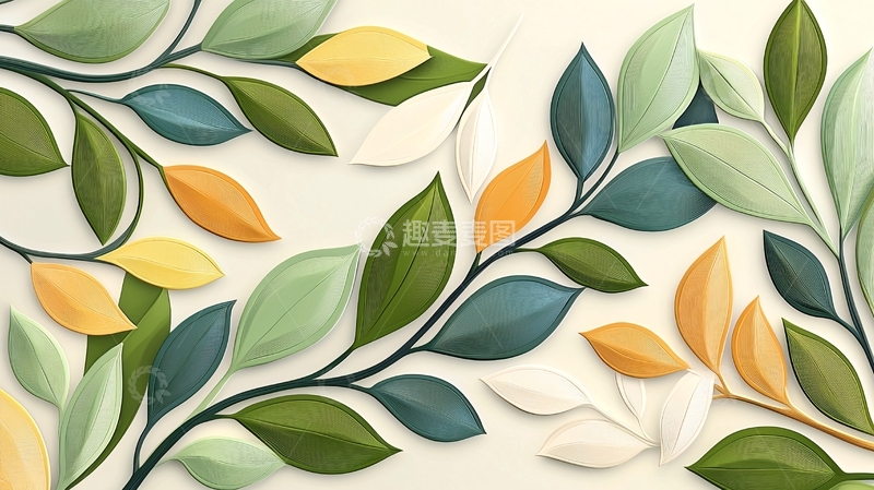 高清大图下载【趣麦麦图】水彩风格树叶纸艺