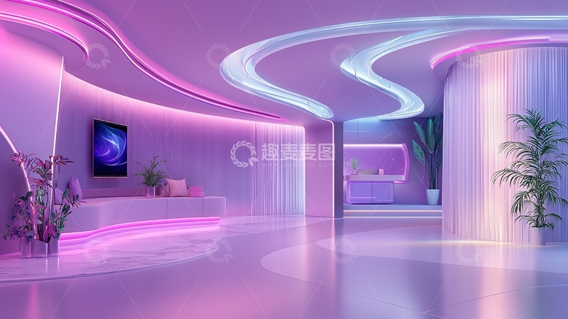 高清大图下载【趣麦麦图】未来感紫色霓虹灯室内