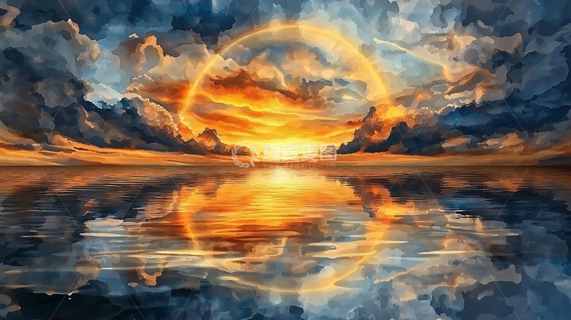 高清大图下载【趣麦麦图】金色光环下的天空