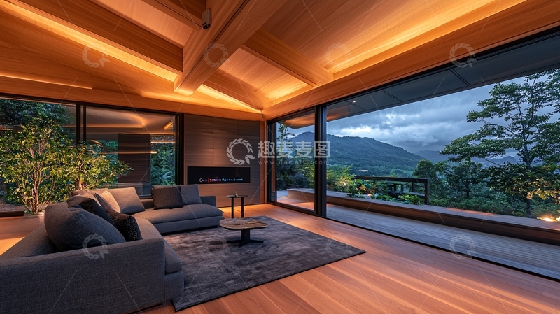 高清大图下载【趣麦麦图】豪华木屋大落地窗