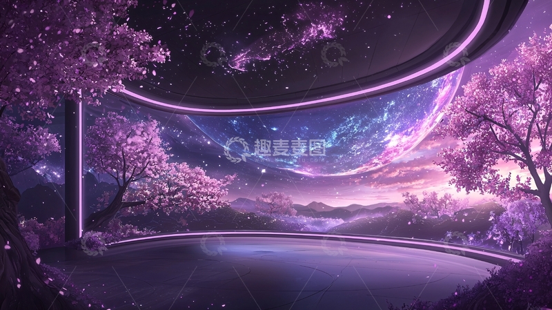 高清大图下载【趣麦麦图】唯美紫色星空樱花场景