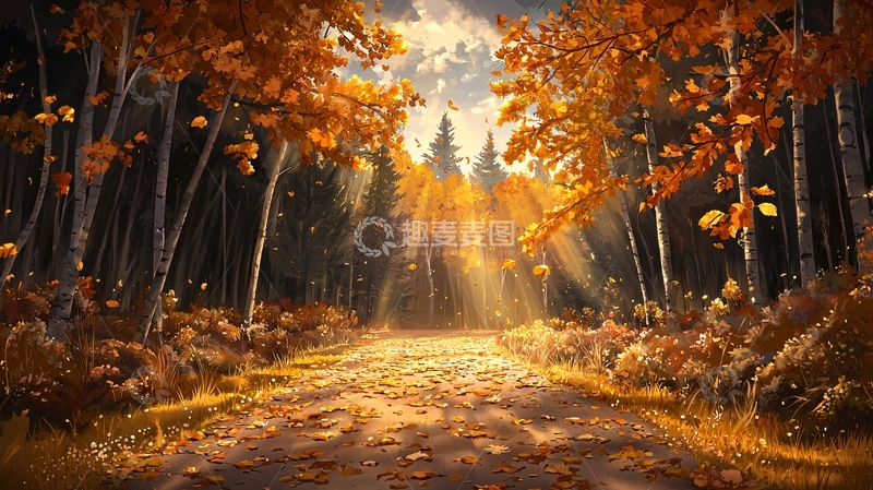 高清大图下载【趣麦麦图】秋日森林阳光洒落