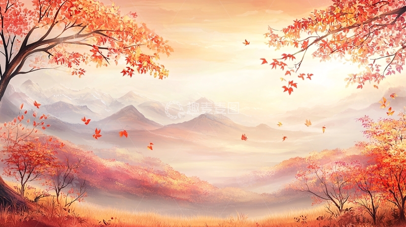 高清大图下载【趣麦麦图】秋日山景落叶飘零