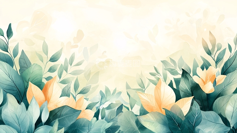 高清大图下载【趣麦麦图】水彩植物清新背景