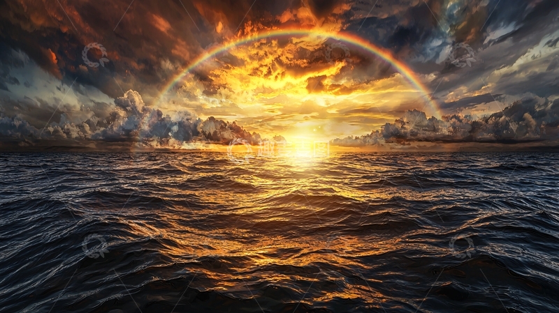 高清大图下载【趣麦麦图】海面上升起光芒四射的太阳