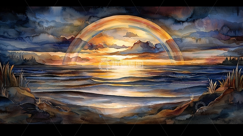 高清大图下载【趣麦麦图】壮丽的彩虹横跨海洋之上