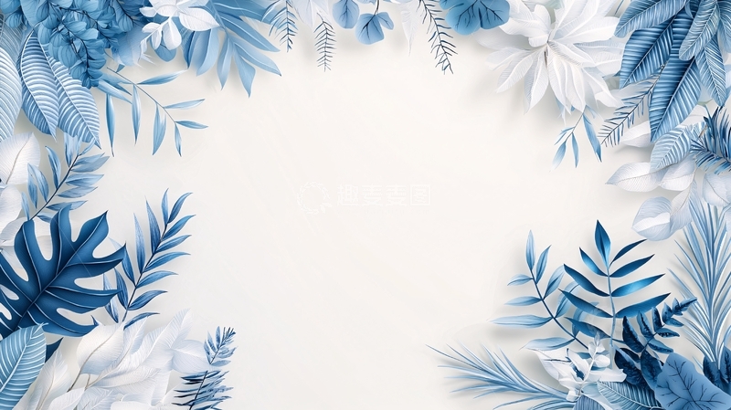 蓝白色叶子花卉框架