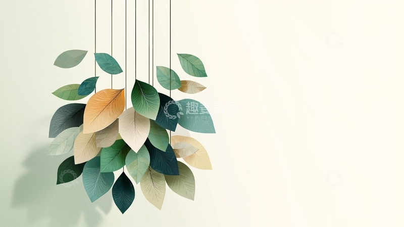 高清大图下载【趣麦麦图】悬挂的彩色树叶装饰