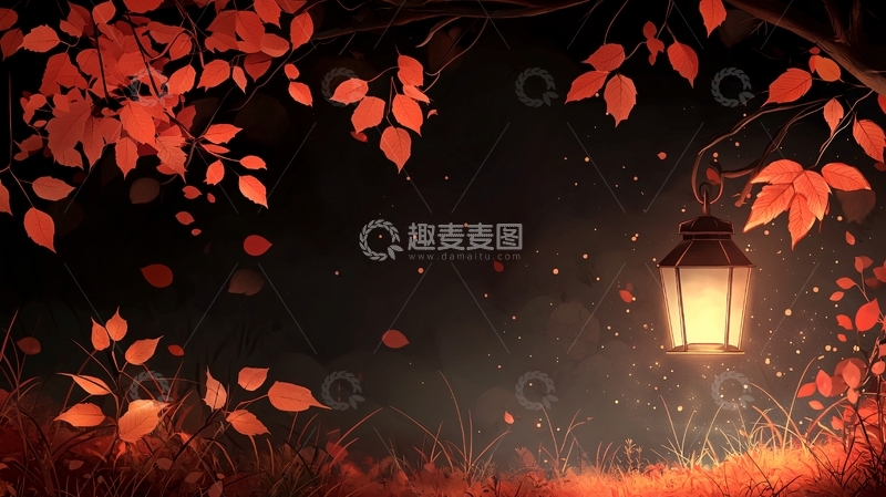 高清大图下载【趣麦麦图】秋夜红叶灯笼