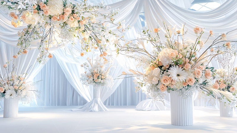 高清大图下载【趣麦麦图】白色鲜花婚纱背景