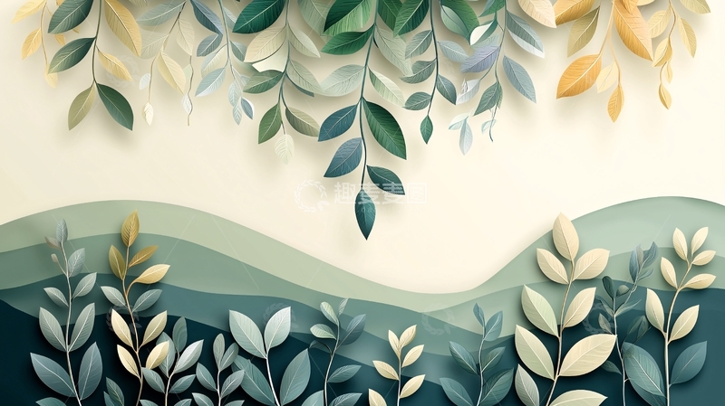 高清大图下载【趣麦麦图】纸艺叶片装饰画