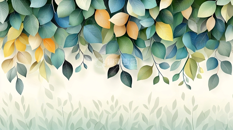 高清大图下载【趣麦麦图】清新水彩风树叶背景