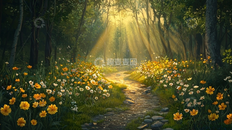 高清大图下载【趣麦麦图】森林小径阳光洒落