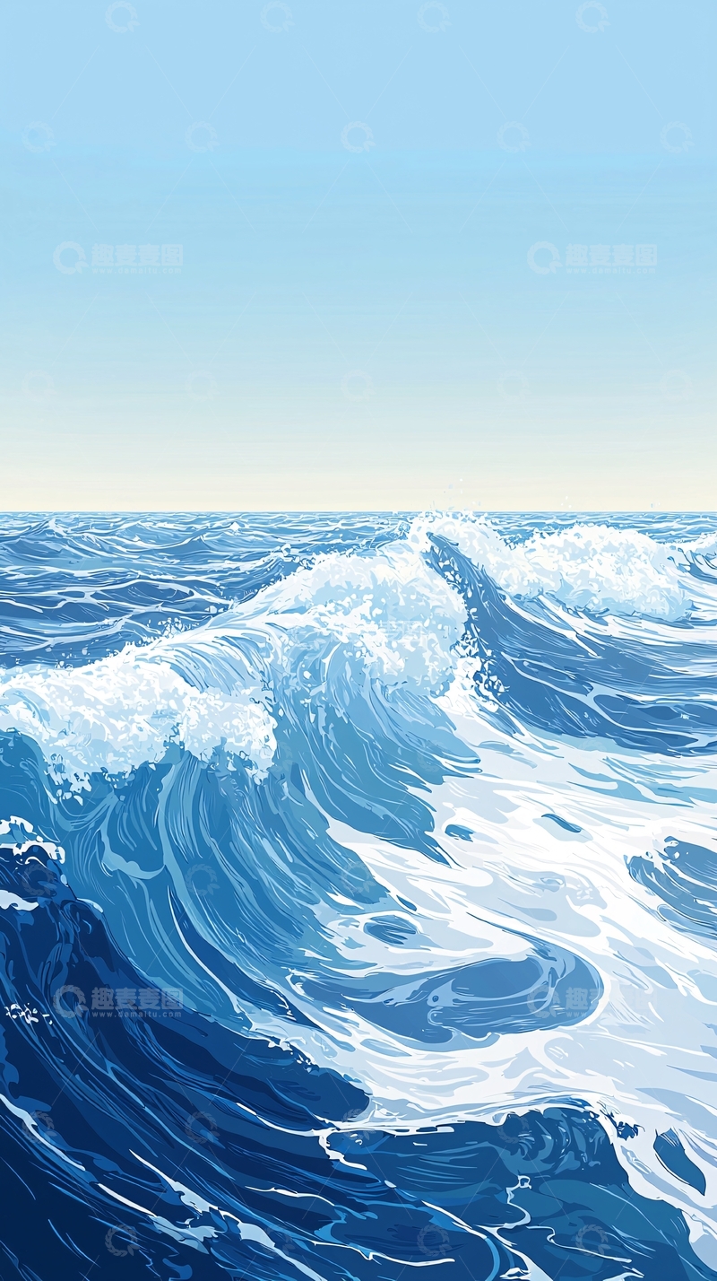 高清大图下载【趣麦麦图】蓝色海面波涛汹涌