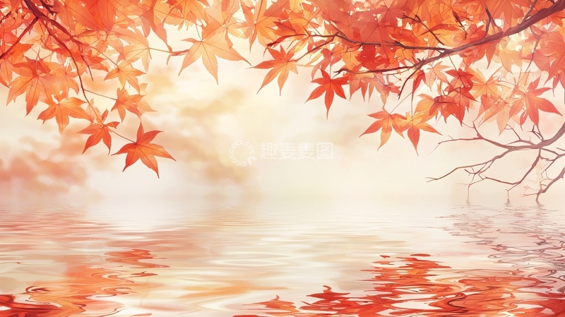 高清大图下载【趣麦麦图】秋叶倒影水面