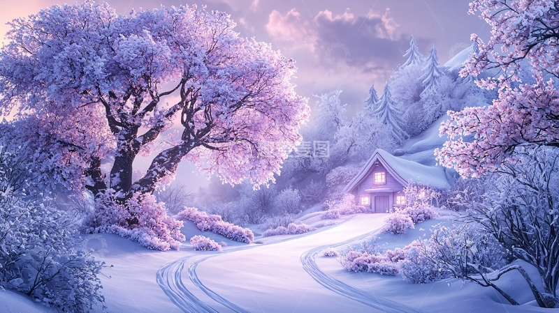 高清大图下载【趣麦麦图】冬日紫色梦幻小屋