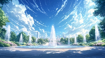 水池喷泉晴朗天空