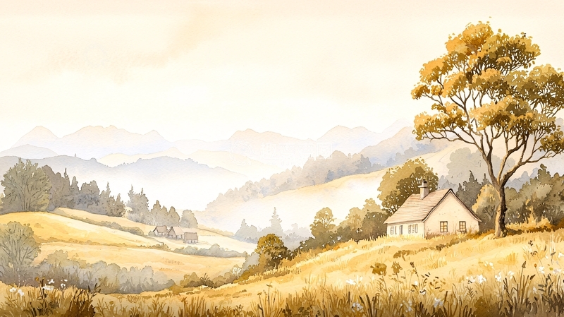 高清大图下载【趣麦麦图】田园风光水彩画
