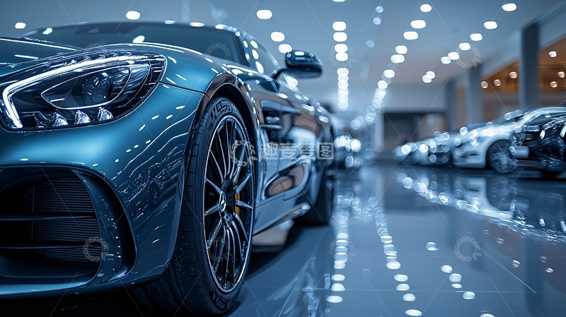 高清大图下载【趣麦麦图】蓝色跑车在展厅内