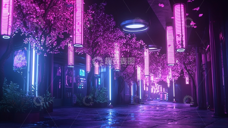 高清大图下载【趣麦麦图】紫光夜景街头
