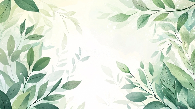 高清大图下载【趣麦麦图】绿色水彩植物背景