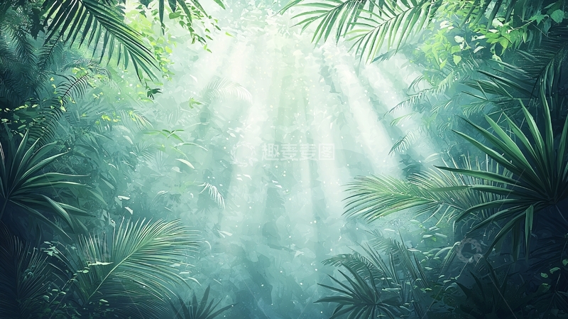 高清大图下载【趣麦麦图】阳光穿过茂密的热带雨林
