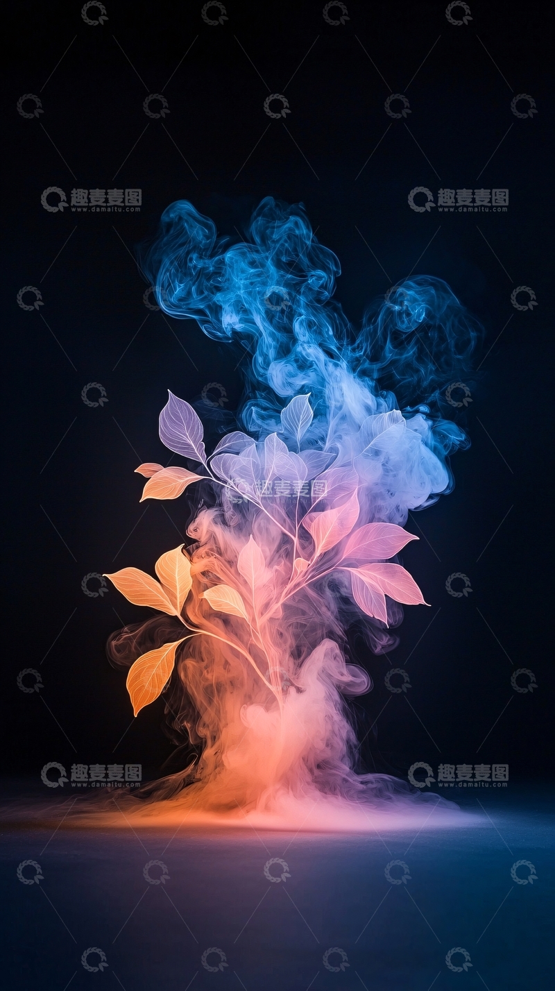高清大图下载【趣麦麦图】梦幻光影树叶烟雾