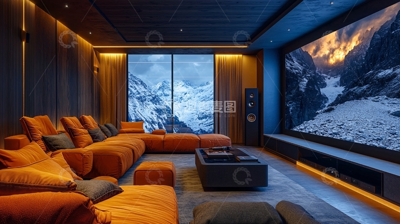 高清大图下载【趣麦麦图】家庭影院舒适橙色沙发