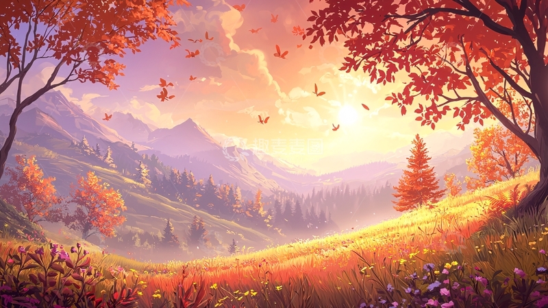 高清大图下载【趣麦麦图】秋日阳光照耀的山坡