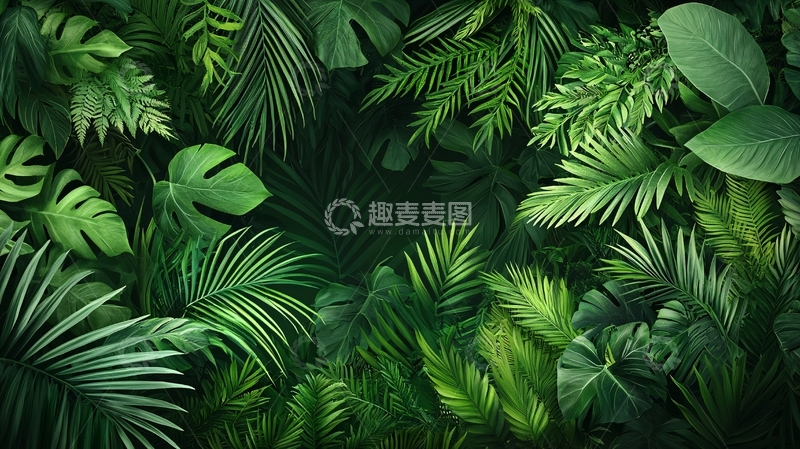 高清大图下载【趣麦麦图】绿色热带植物叶子特写