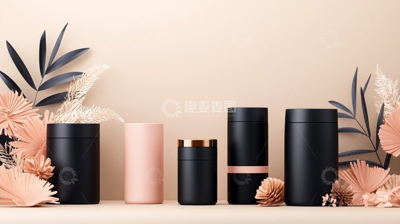 高清大图下载【趣麦麦图】黑色罐子粉色花朵