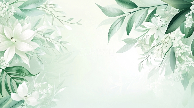 高清大图下载【趣麦麦图】淡绿色植物花卉边框背景