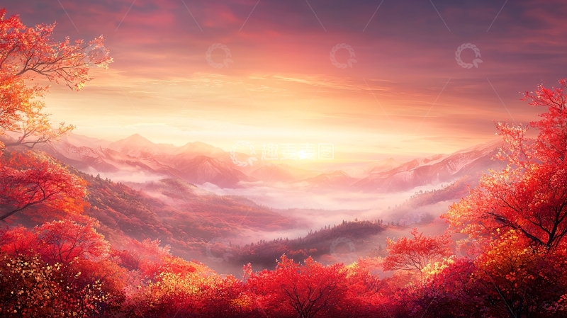 高清大图下载【趣麦麦图】绯红色的夕阳