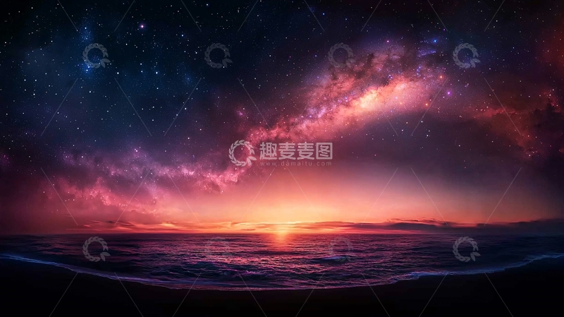 高清大图下载【趣麦麦图】星空下的海面日出