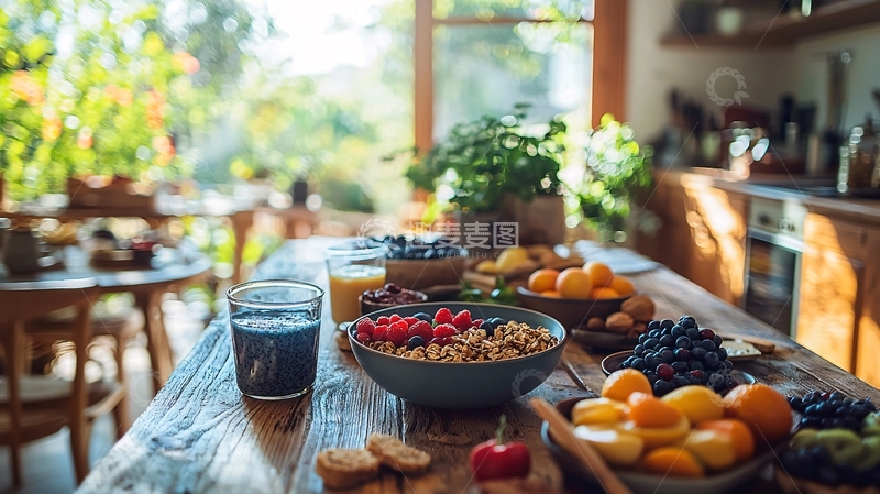 高清大图下载【趣麦麦图】阳光洒落的早餐餐桌