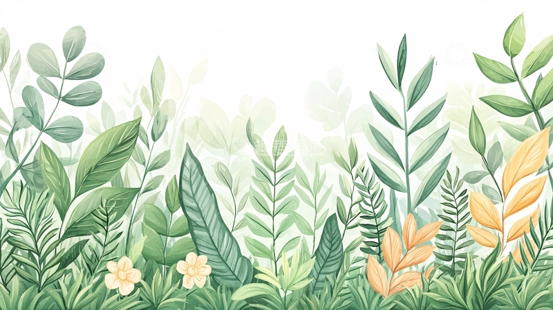 高清大图下载【趣麦麦图】水彩风格的绿色植物背景