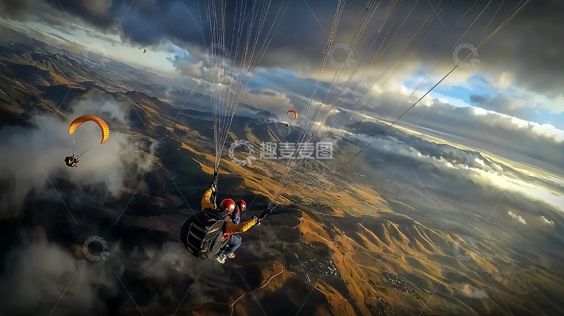 高清大图下载【趣麦麦图】高空跳伞俯瞰大地