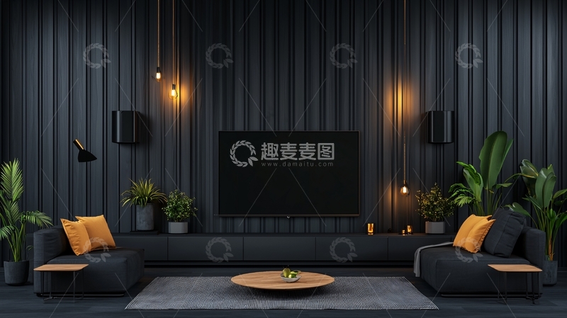 高清大图下载【趣麦麦图】深色系现代客厅